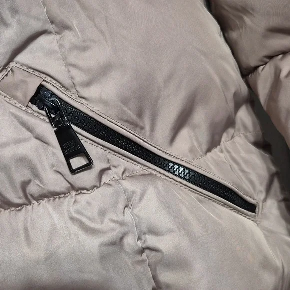 Steve Madden Faux-Fur-Lined Hooded Puffer Coat Tan With Black Size Large - Picture 5 of 12